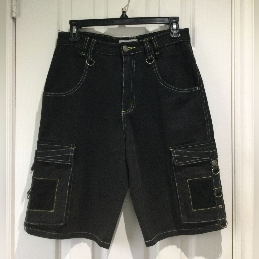 Vintage Request Black Cargo Shorts with Contrast Stitching With Alien Logo